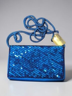 Vintage Magid Macau Royal Blue Beaded Sequin Crossbody